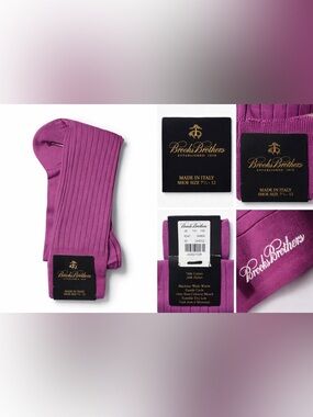 Brooks Brothers Italian Ribbed Dress Socks NWT Purple Cotton Blend